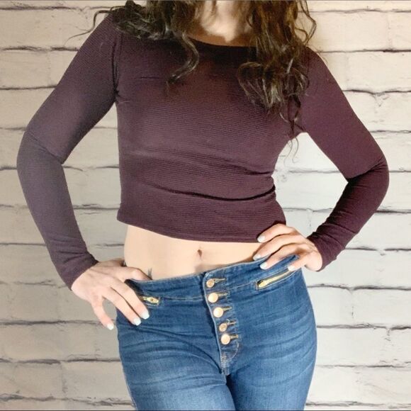 Forever 21 Ribbed Plum Long Sleeve Crop Top – Size Small - Picture 2 of 6